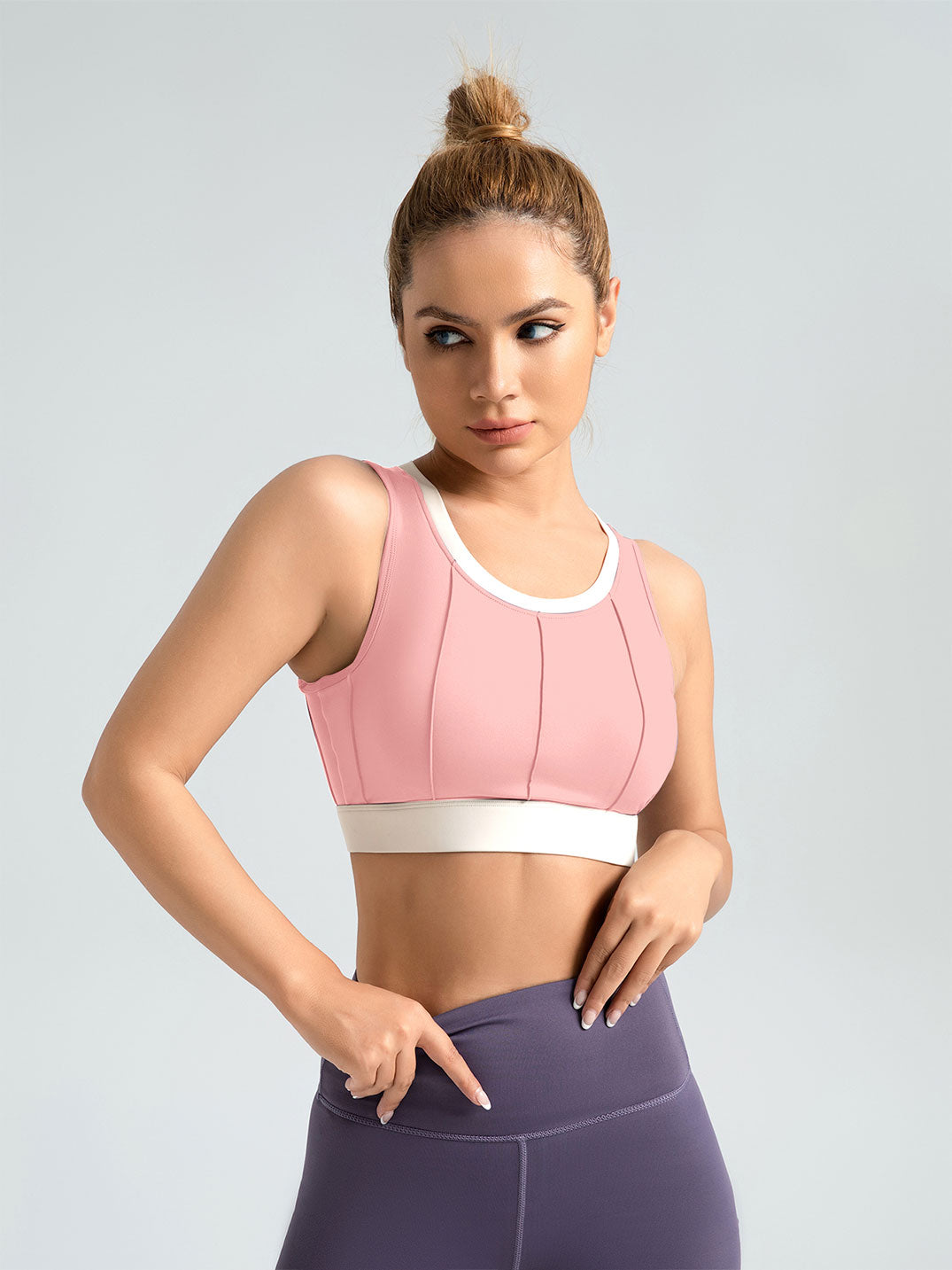 Vertical striped color-block yoga bra