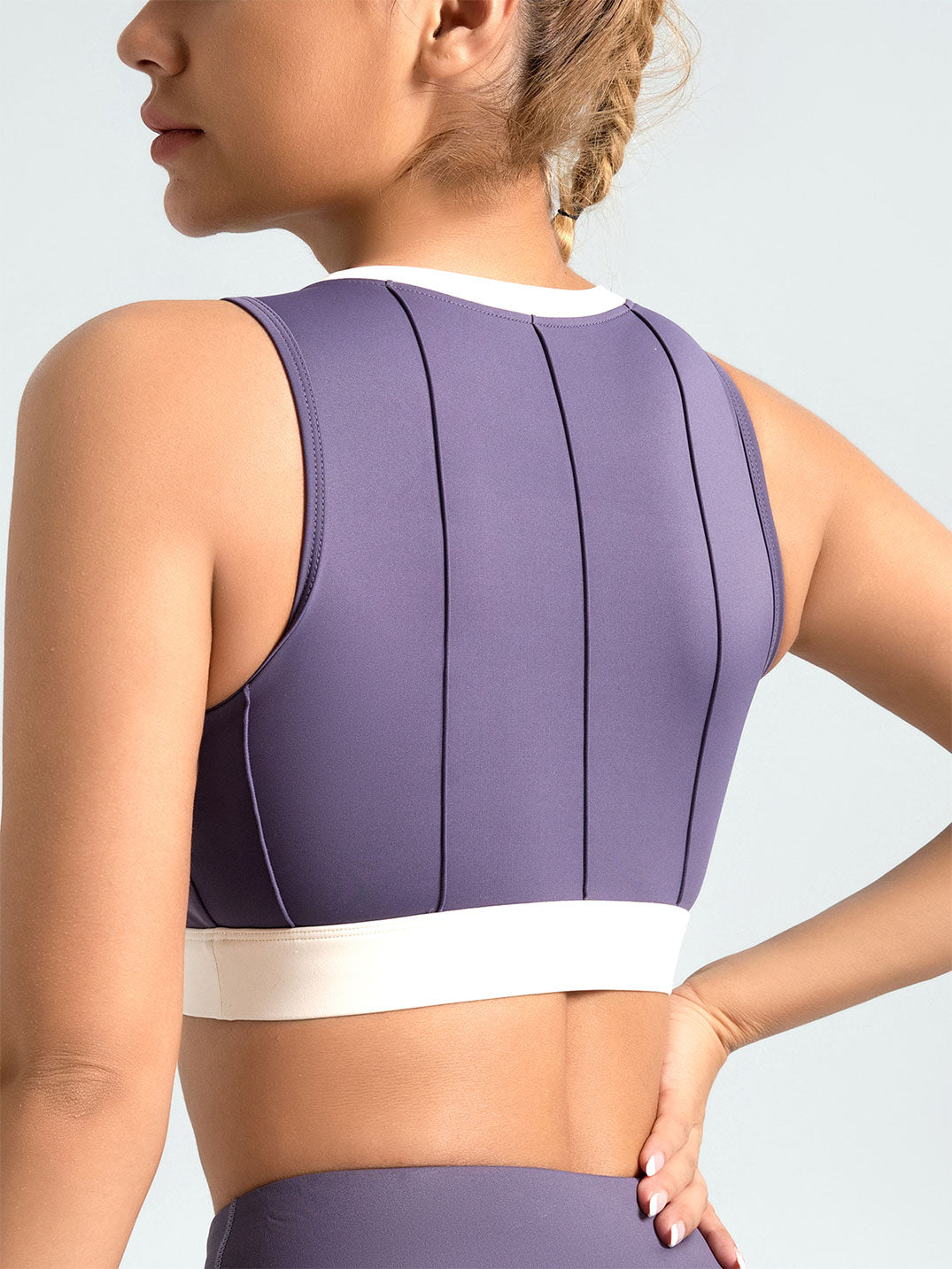 Vertical striped color-block yoga bra