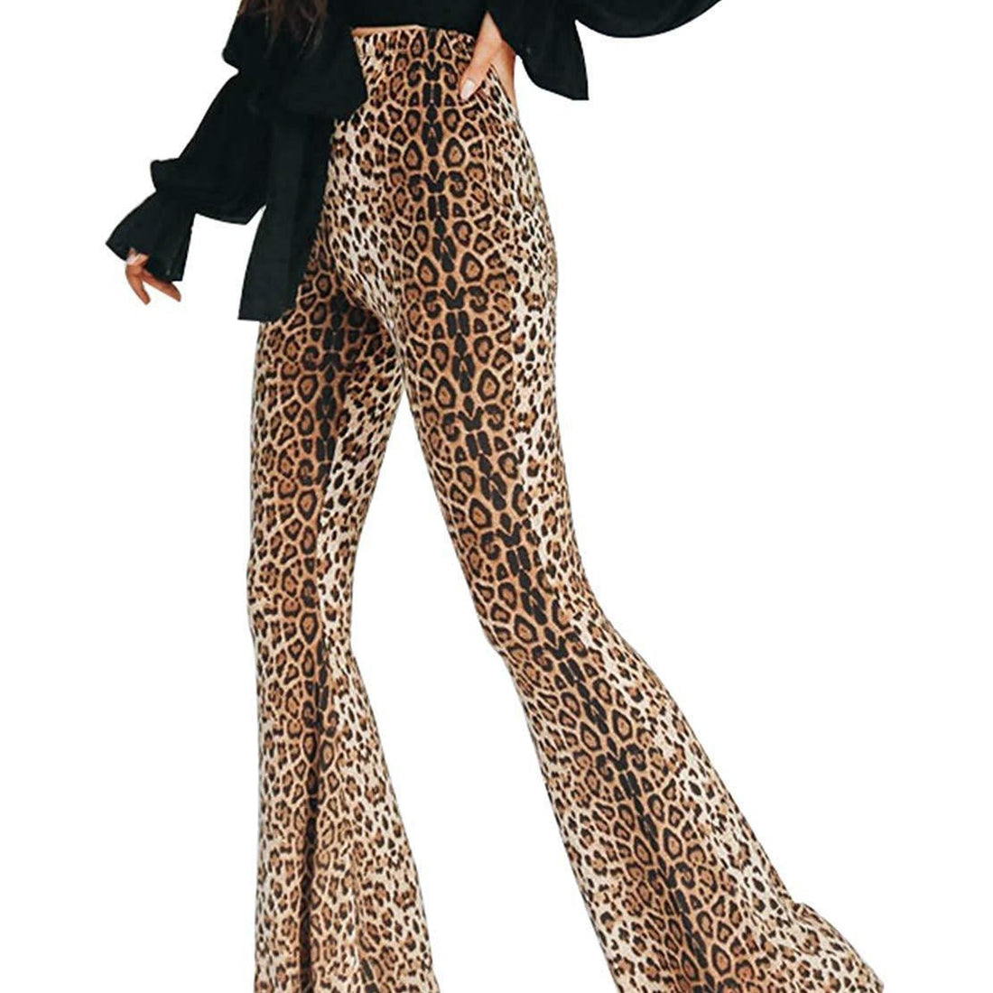 Lila Zen Fashion Elastic High-Waisted Leopard Print Flare Pants