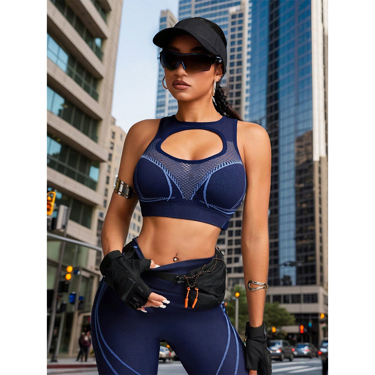 Racerback Padded Sports Bra & Mesh-Panel Leggings Set