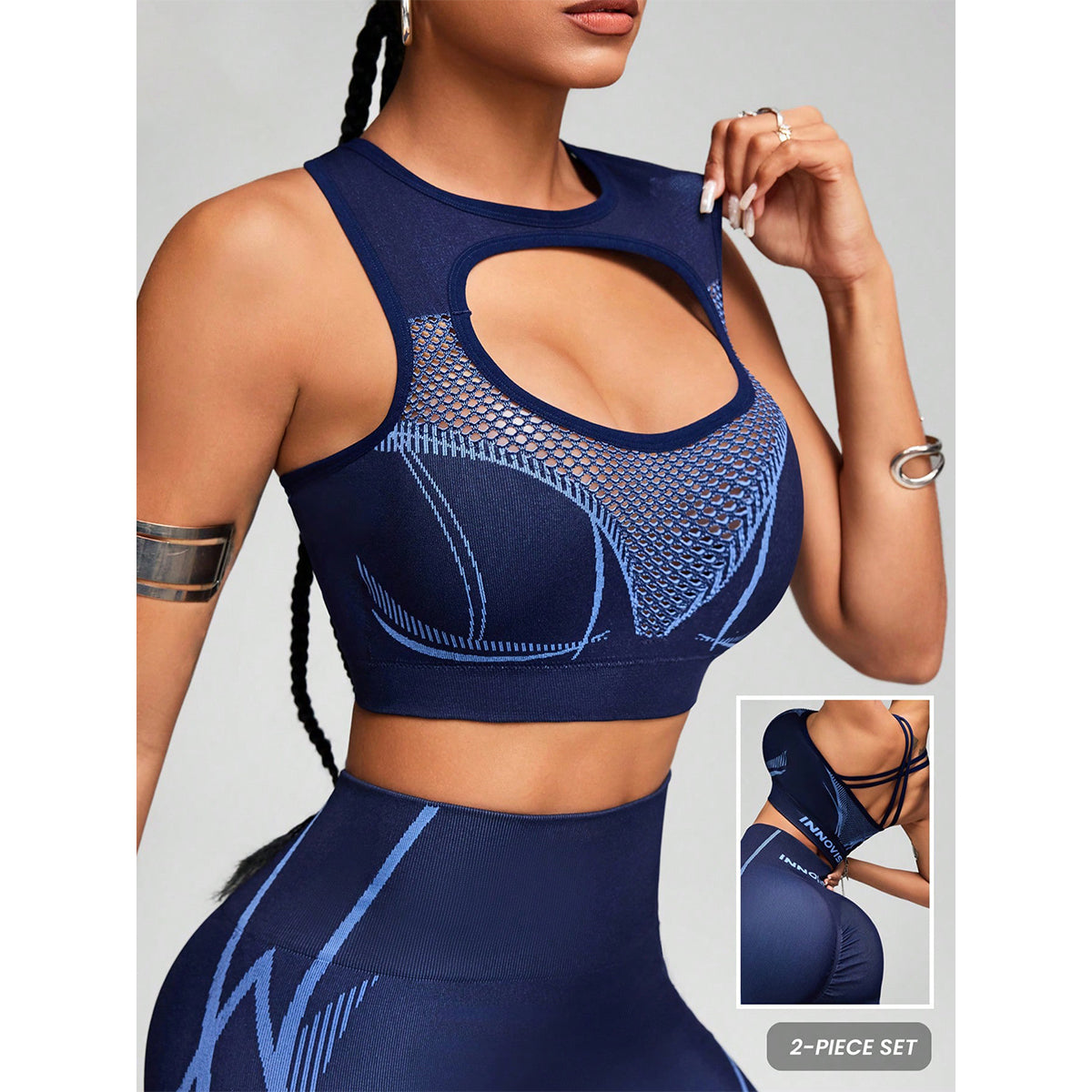 Racerback Padded Sports Bra & Mesh-Panel Leggings Set