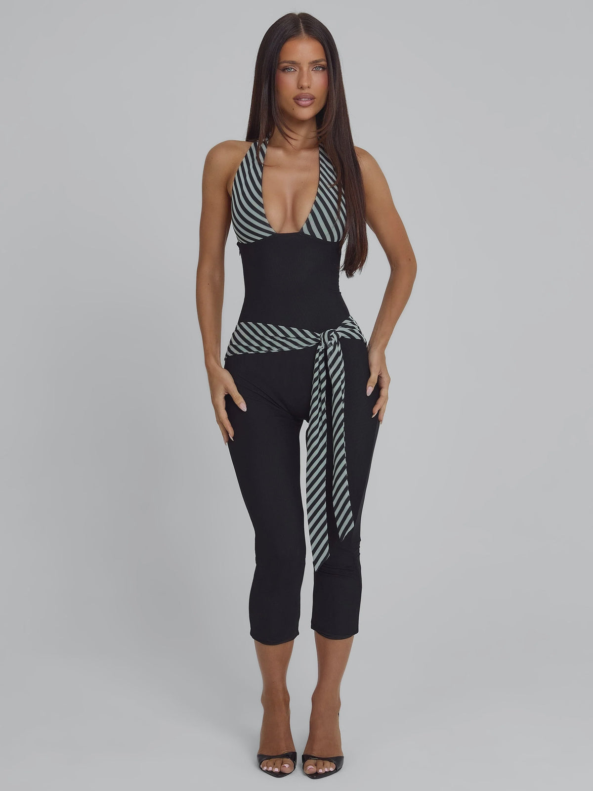 Printed Deep V Halter Jumpsuit