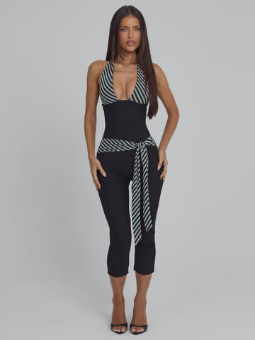 Printed Deep V Halter Jumpsuit