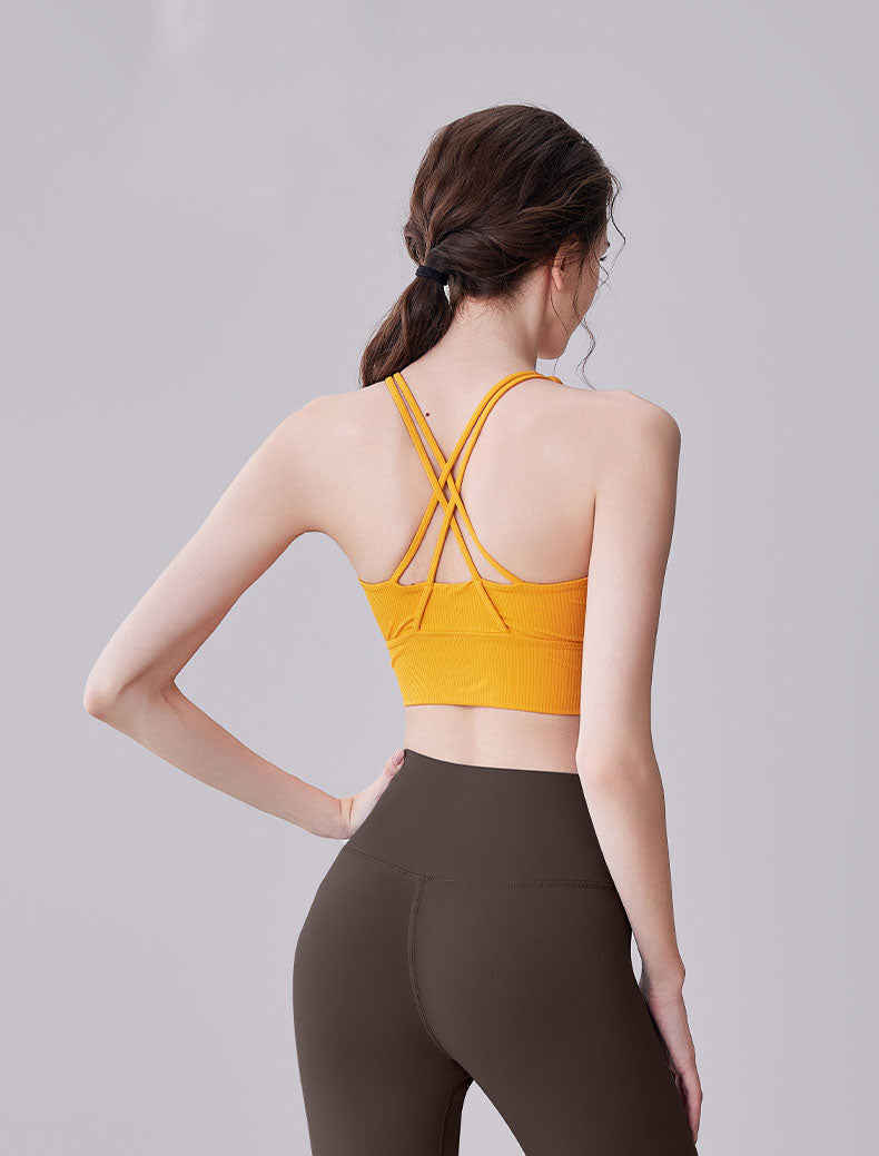 Lila Zen Striped Shock-Proof Double-Strap Thin Shoulder Straps Crossback Yoga Bra