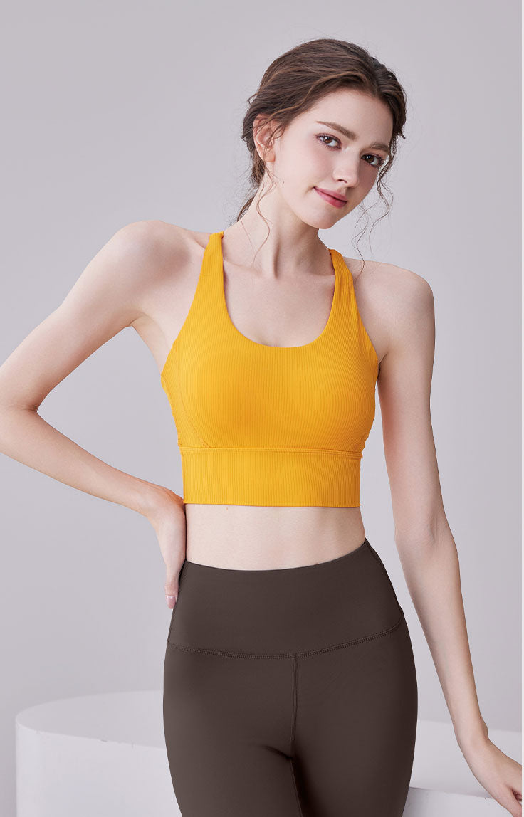 Lila Zen Striped Shock-Proof Double-Strap Thin Shoulder Straps Crossback Yoga Bra