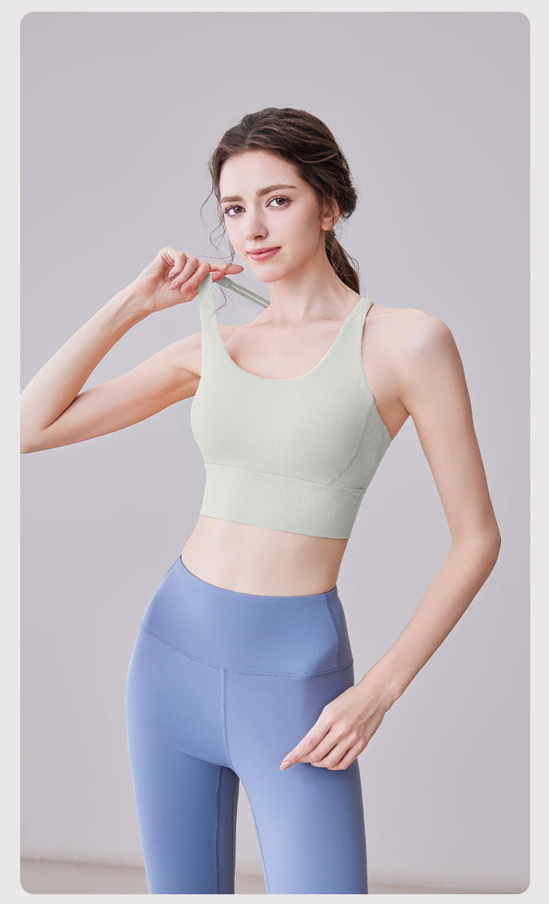 Lila Zen Striped Shock-Proof Double-Strap Thin Shoulder Straps Crossback Yoga Bra