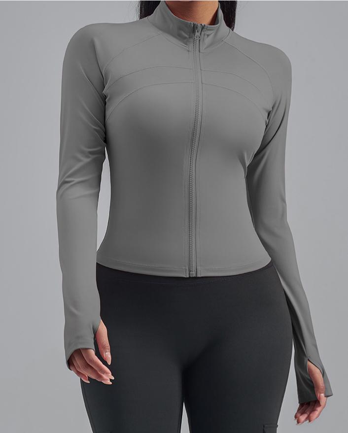 Lila Zen Women's Plus Size Zipper Elastic Fit Bodycon Sports Jacket Yoga Wear