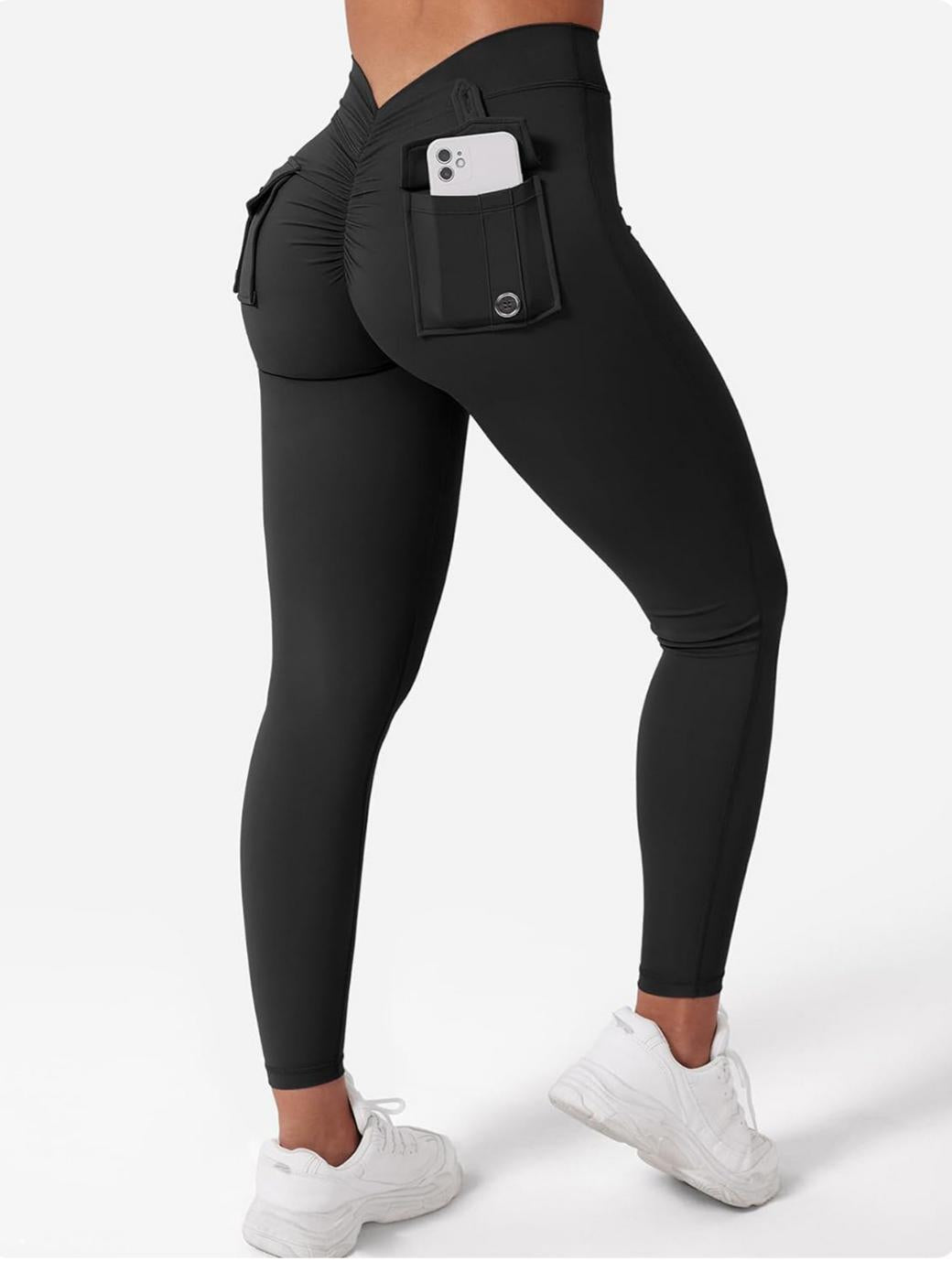 Lila Zen Women's V-Shaped Peach Hip Cargo Pocket Yoga Pants