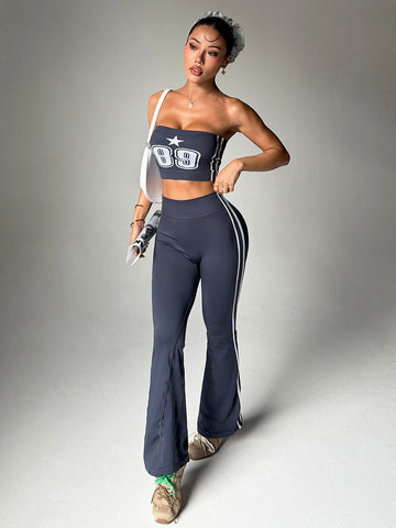 Lila Zen New Strapless Quick-Drying Seamless Yoga Flared Pants Sports Suit