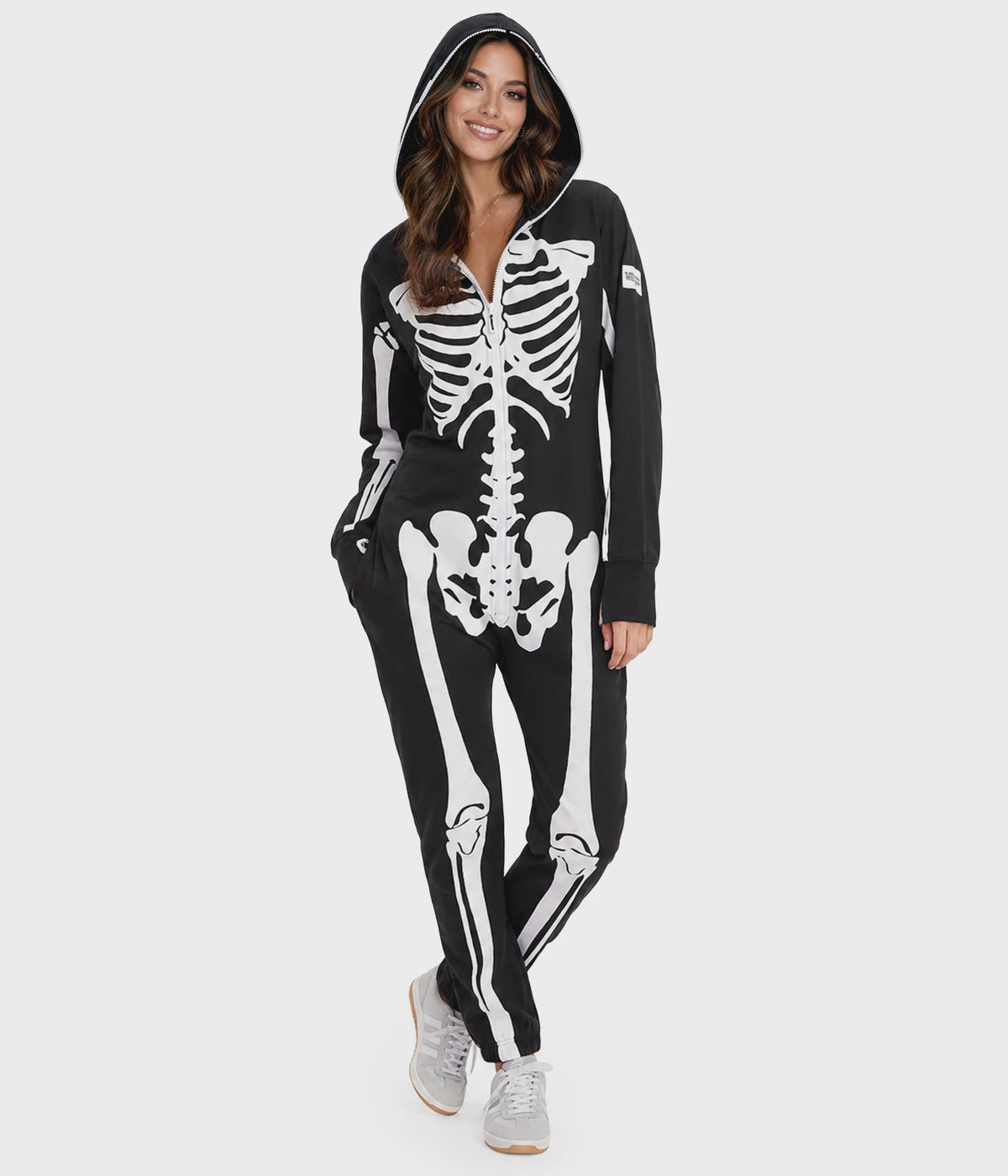 Women's Hooded Zip-Front Skeleton Costume Onesie