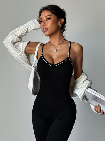 Lila Zen V Lila Zen Color-Blocked Deep V-Waist Beautiful Back Sports Bodysuit Yoga Suit