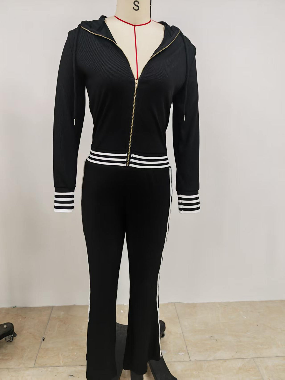Retro Hooded Zipper Knitted Jumpsuit – Dark Blue