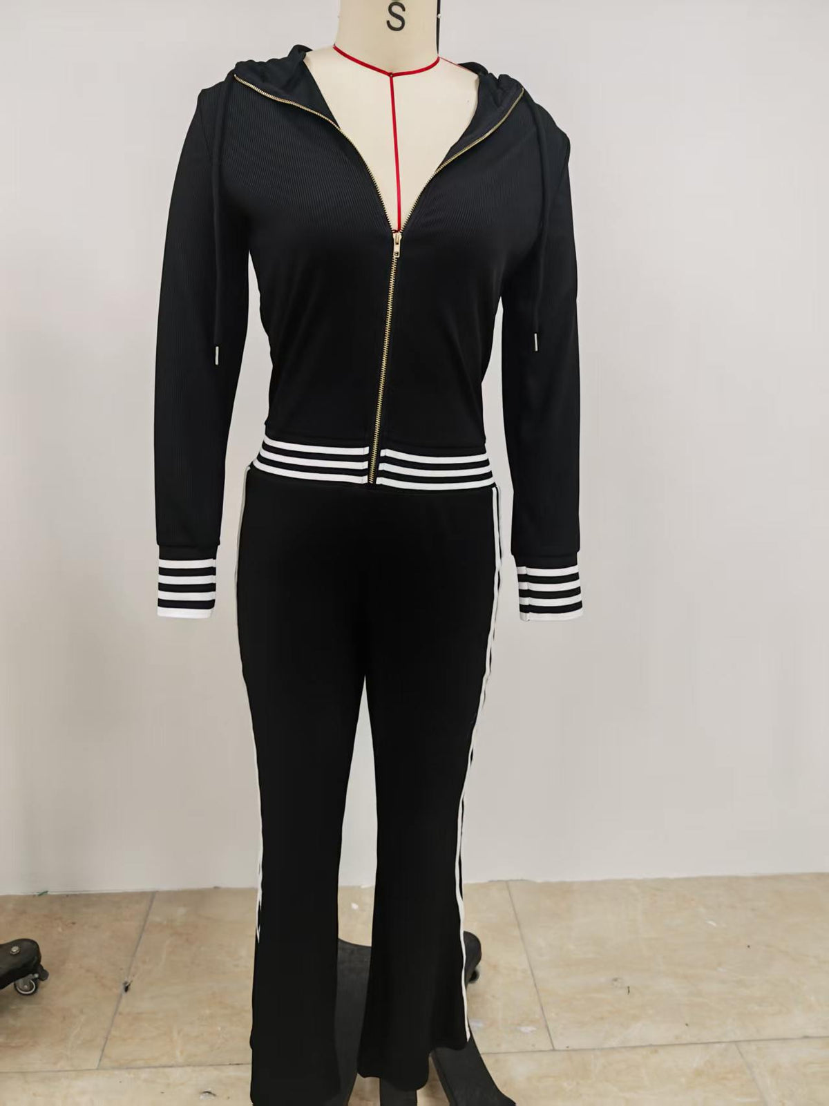 Retro Hooded Zipper Knitted Jumpsuit – Dark Blue