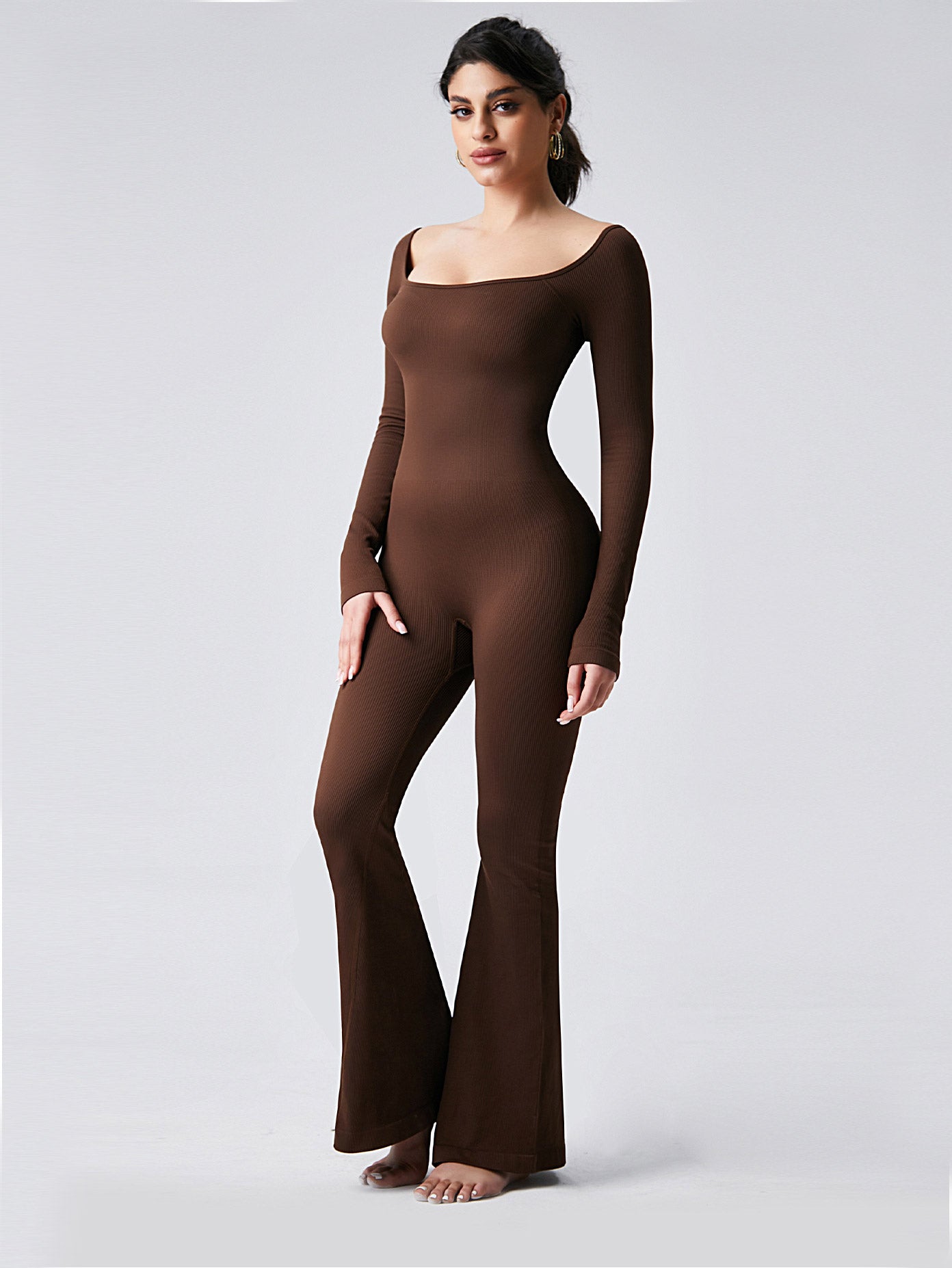 Lila Zen U Lila Zen U-Neck Tummy Control & Butt Lifting Shaping Fitness & Yoga One-Piece Flared Jumpsuit