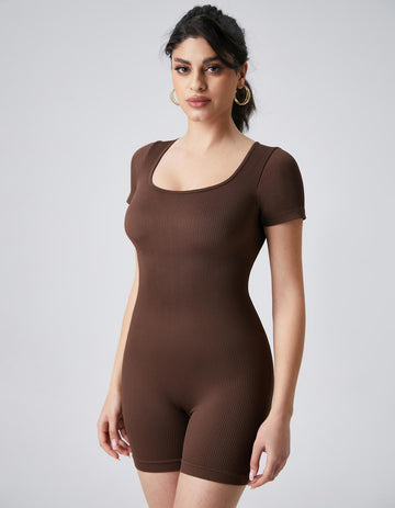 Lila Zen High-Elastic Seamless Naked Feel One-Piece Yoga Short-Sleeve Bodysuit
