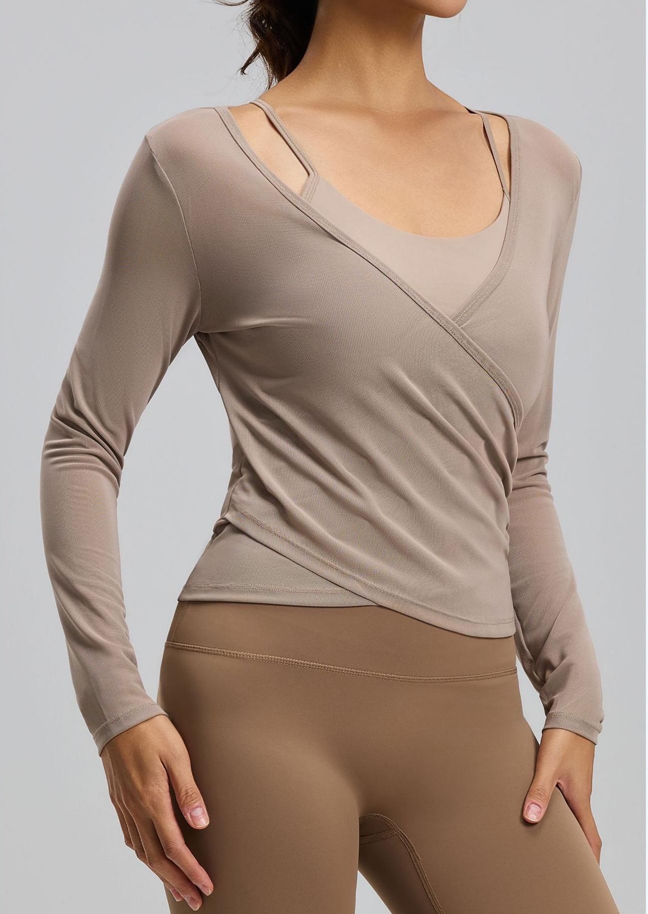 Lila Zen Women's Sheer Mesh Long-Sleeved Camisole Two-Piece Set