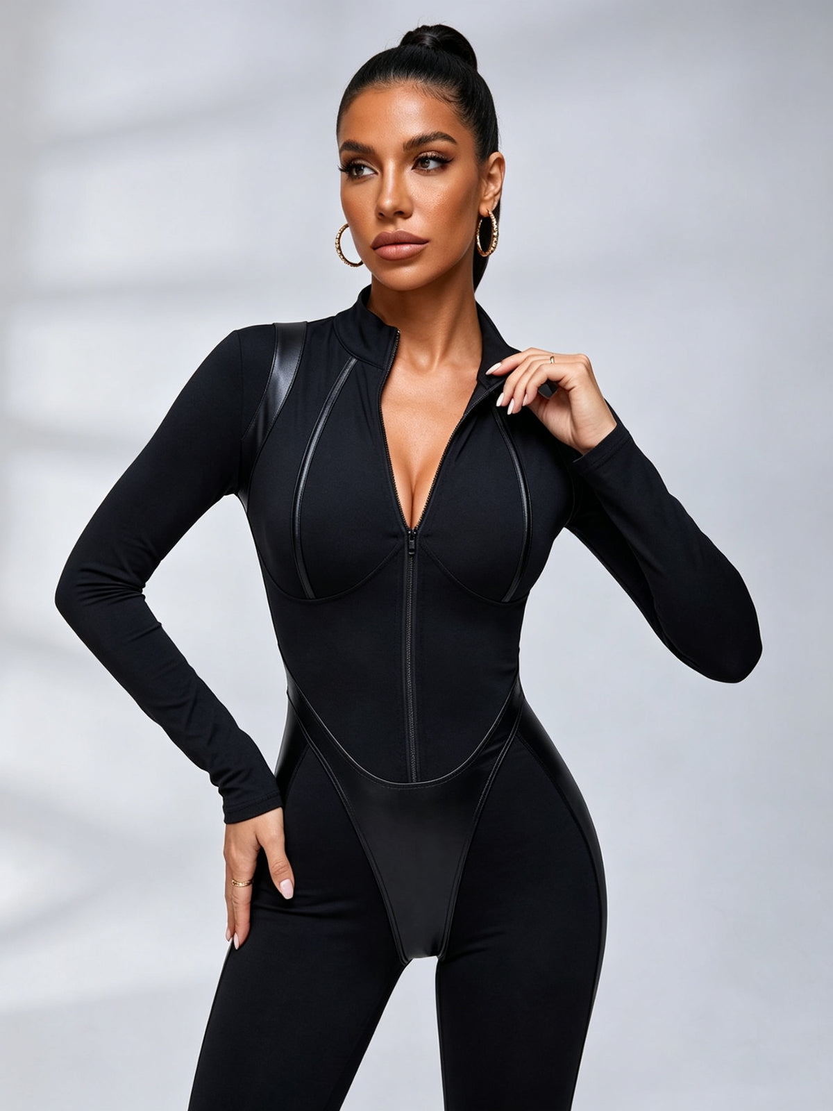 Trendy zipper stand collar jumpsuits