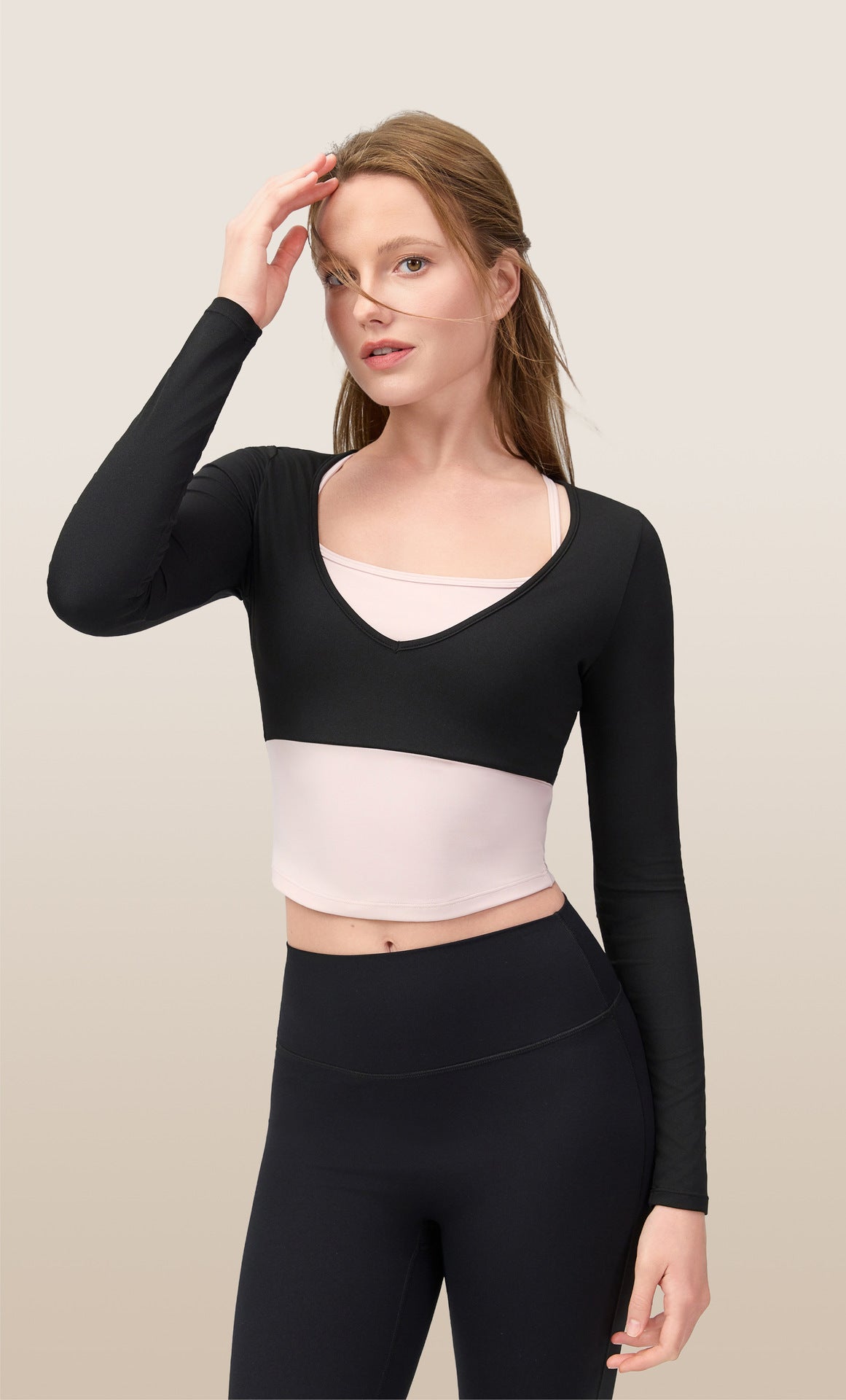 Contrast Layered V-Neck Flare Pants Set