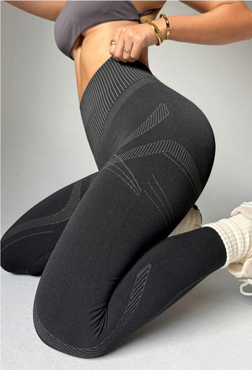 Lila Zen Striped Seamless Quick-Drying Fitted Waist-Slimming Sports Yoga Wear