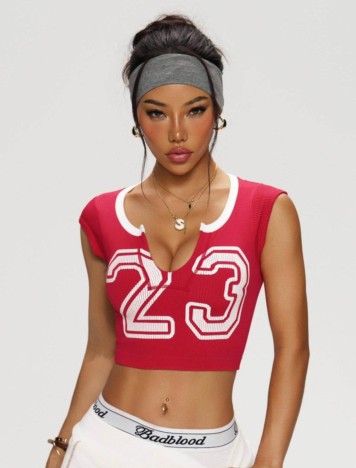 Lila Zen u Lila Zen Printed U-Neck Letter Yoga Short-Sleeve