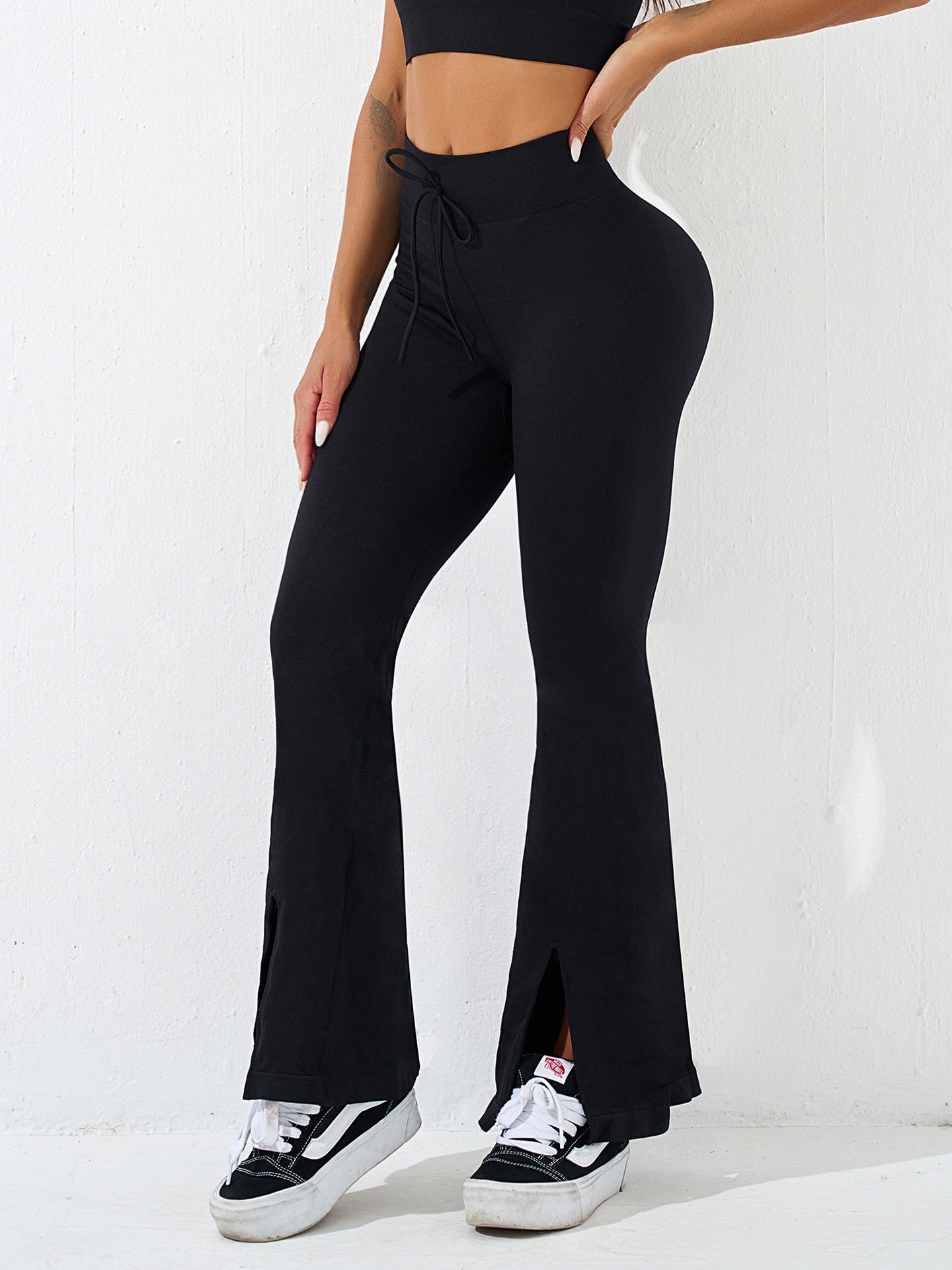 Lila Zen Drawstring High-Waisted Hip-Lifting Fitness Flared Yoga Pants
