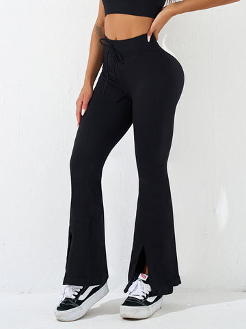 Lila Zen Drawstring High-Waisted Hip-Lifting Fitness Flared Yoga Pants