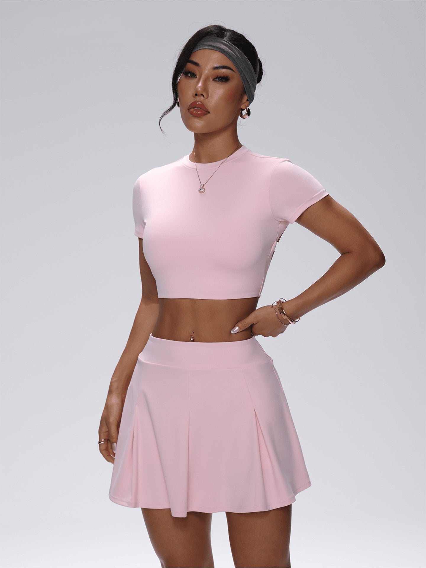 Lila Zen A Lila Zen Slim-fit backless short-sleeved anti-exposure A-line pocket tennis skirt yoga suit