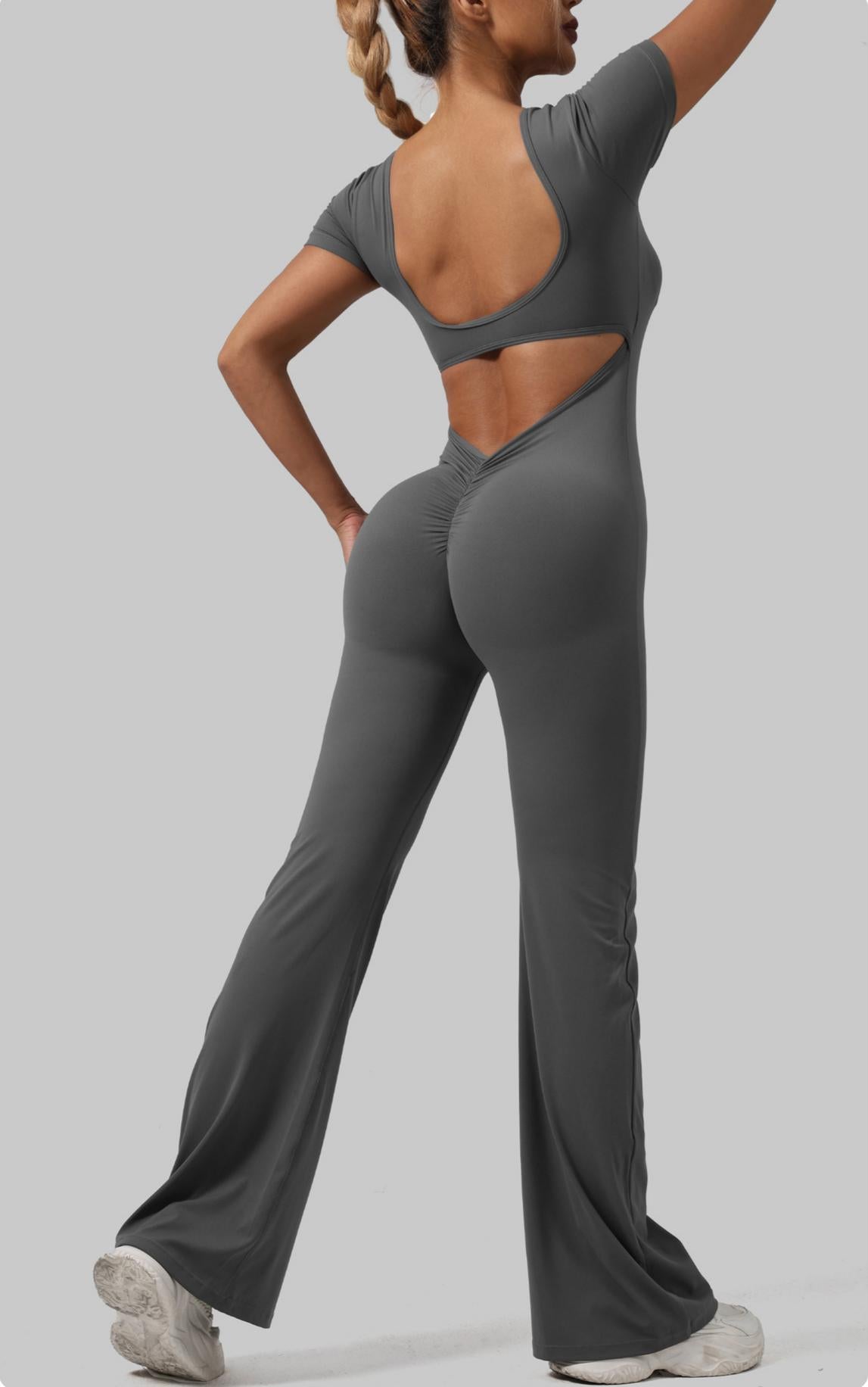 Lila Zen Casual Hollow-Out Fitted Gathered Yoga Jumpsuit