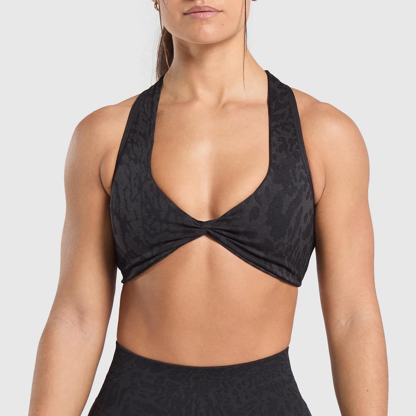 Lila Zen Leopard Print Twisted Sports Yoga Bra
