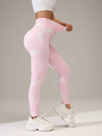 Lila Zen Tie-Dye Seamless Knit Slim Fit Waist-Slimming Hip-Lifting Sports Yoga Pants