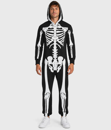 Men's Hooded Zip-Front Skeleton Costume Onesie