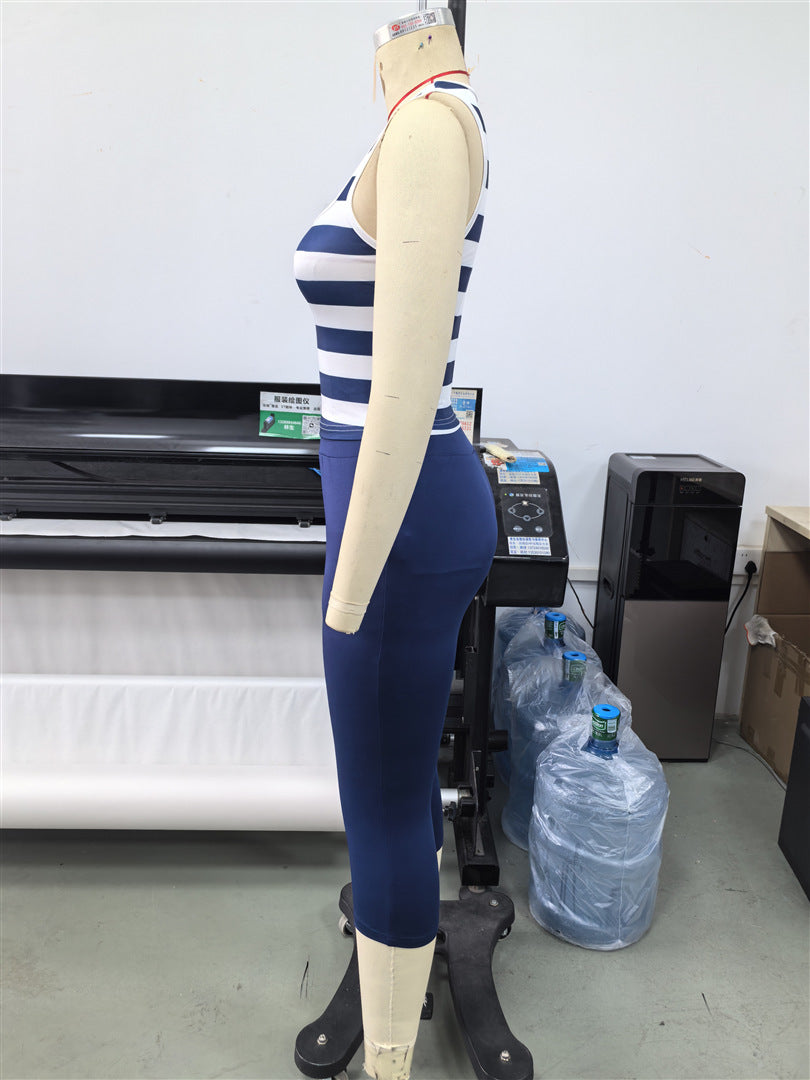 Colorblock Striped Tank and Capri Pants Activewear Set