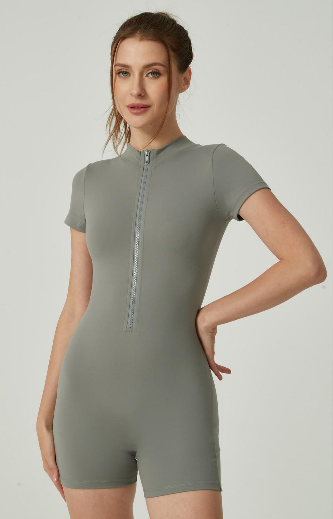 Lila Zen Nude Feel High-Intensity Waist-Slimming and Hip-Lifting Zipper Short-Sleeve Yoga Bodysuit