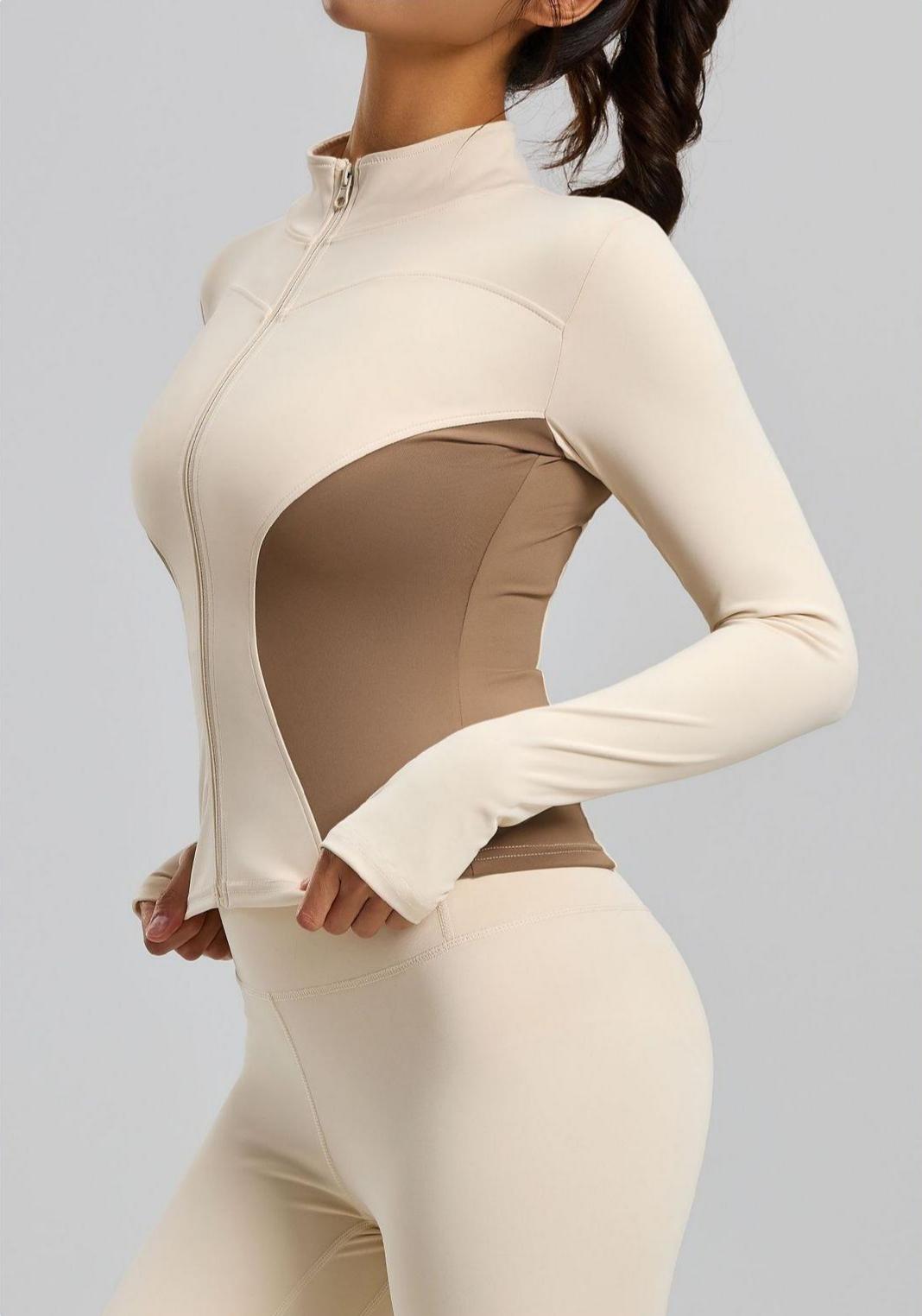 Lila Zen Color Block Slim Fit Yoga Jacket with 3D Zipper