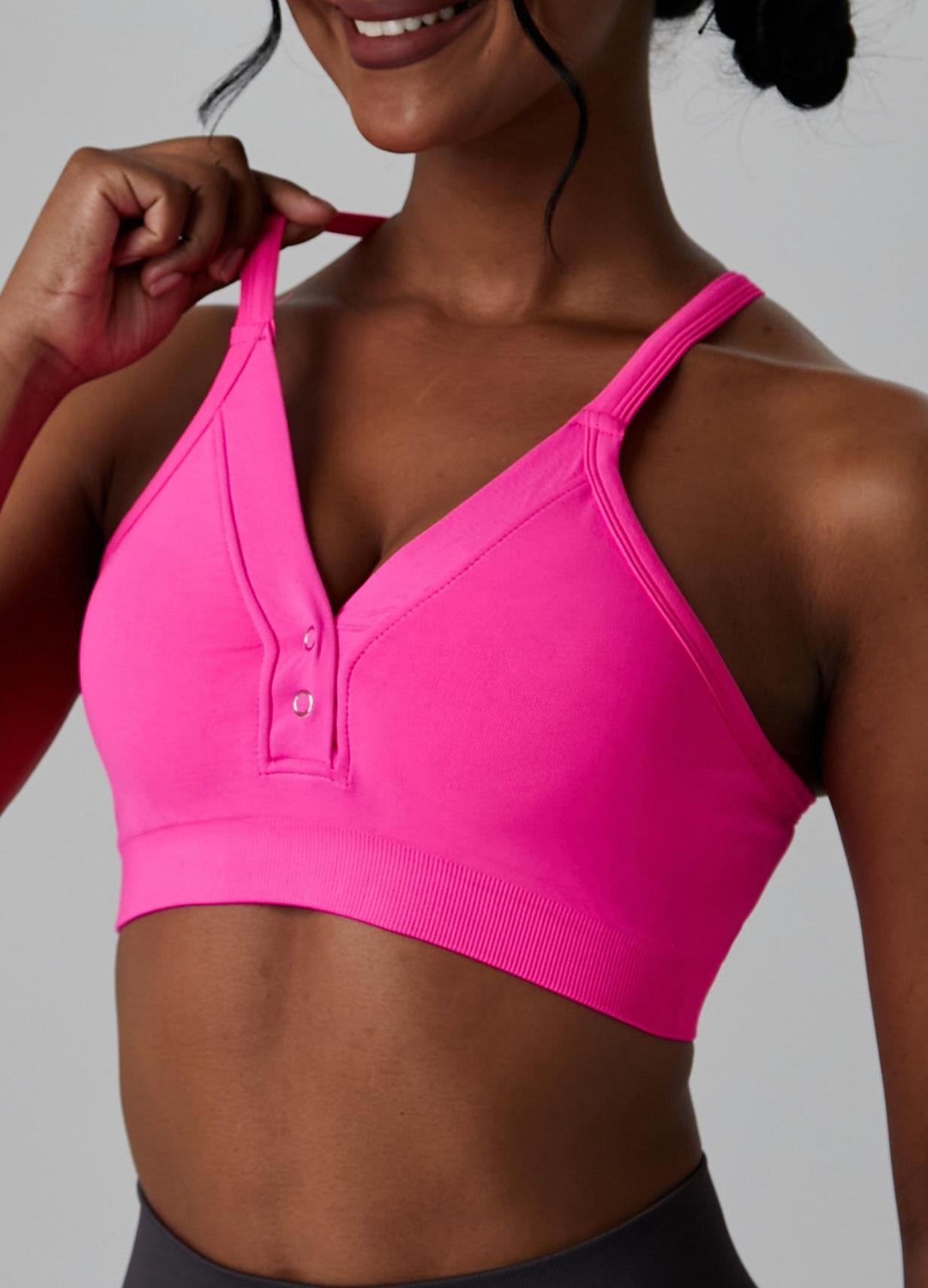 Lila Zen V Lila Zen Deep V Button-Down Backless Yoga Sports Bra