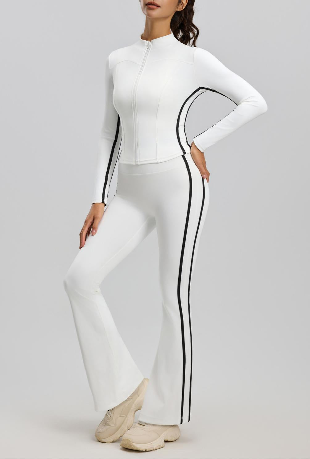 Lila Zen Nude Striped High-Waisted Hip-Lifting Yoga Fitness Set