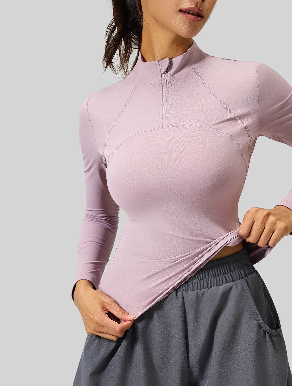 Lila Zen Women's Slim Fit Breathable Long-Sleeved Sports Yoga Wear with Half Zipper at the Neckline