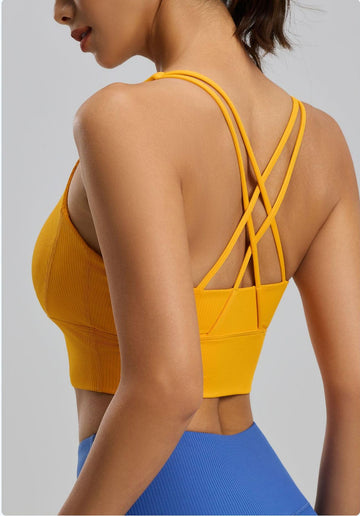 Lila Zen Striped Shock-Proof Double-Strap Thin Shoulder Straps Crossback Yoga Bra