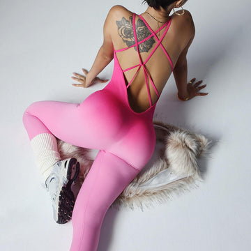 Waist-Cinching Cross-Back Gradient Yoga Bodysuit