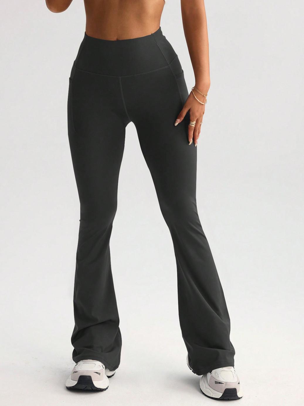 Lila Zen Peach High-Waisted Yoga Flare Pants with Seamless Side Pockets