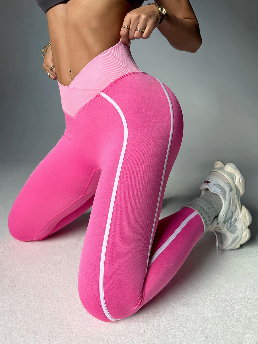 Lila Zen Peach-Style Striped Quick-Drying Yoga Pants with Butt-Lifting Design