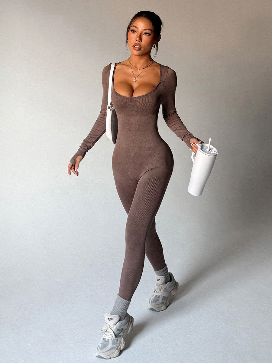 U U-neck long-sleeved ribbed bodysuit