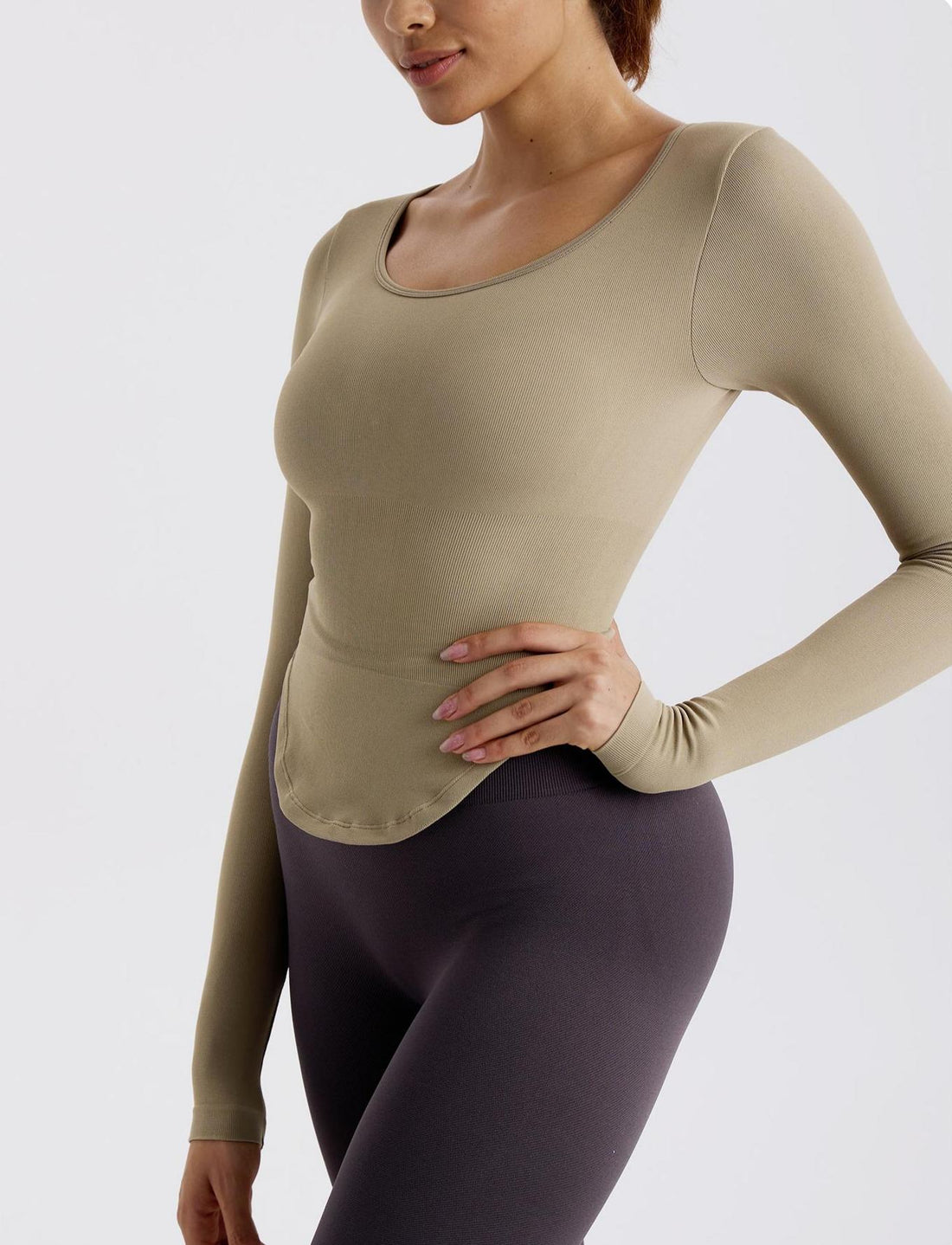 Lila Zen Women's Round Neck Seamless Yoga Top Long Sleeve T-Shirt