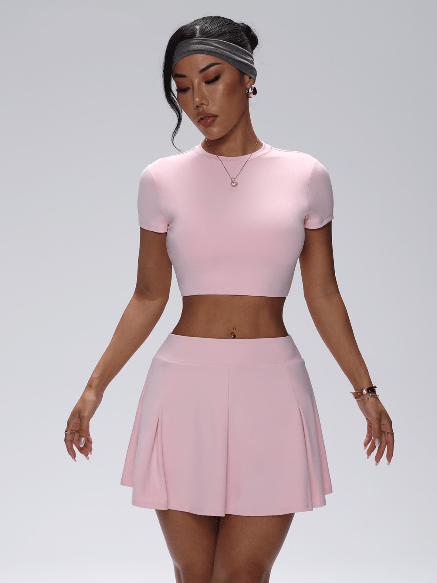 Lila Zen A Lila Zen Slim-fit backless short-sleeved anti-exposure A-line pocket tennis skirt yoga suit