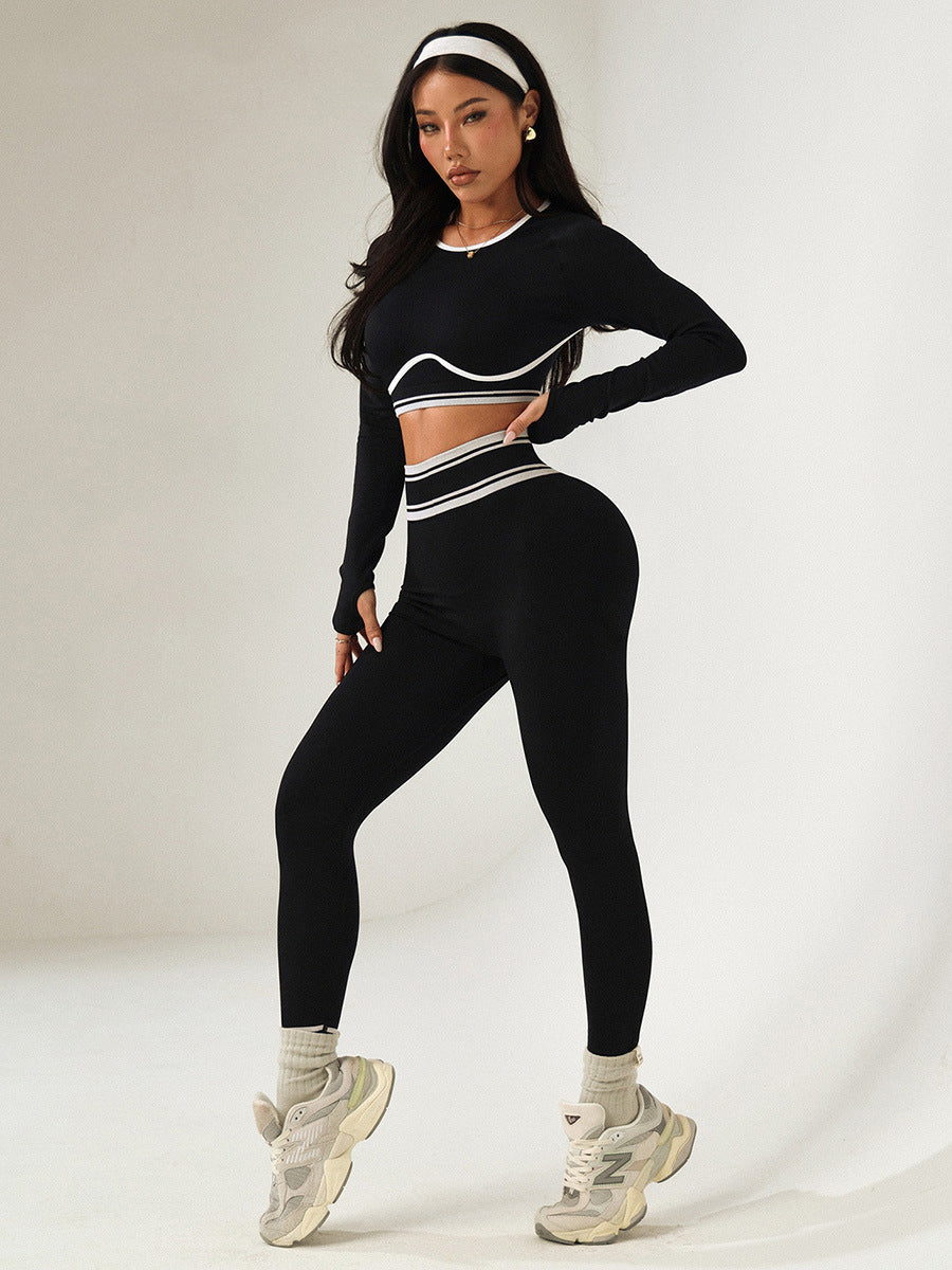 Lila Zen V Lila Zen New Round Neck Long Sleeve Yoga Top with Deep V-Back for Hip Lifting Yoga Pants Sports Set