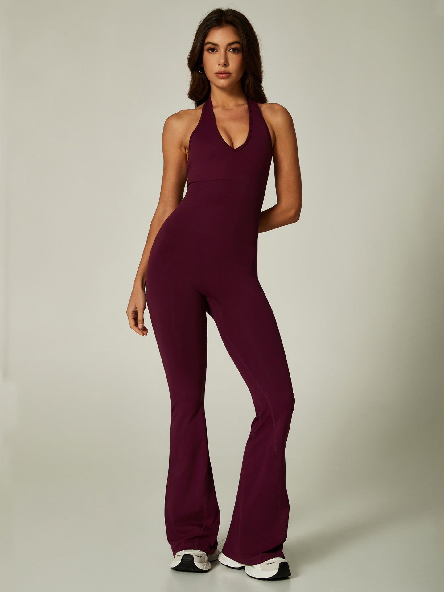 Lila Zen Sexy Halter-Neck Backless Flare Pants Yoga Fitness Sports Bodysuit