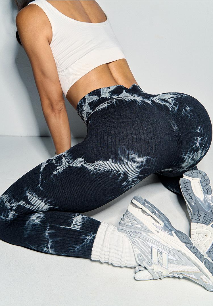 Front-button tie-dye yoga pants with tummy control and hip lift