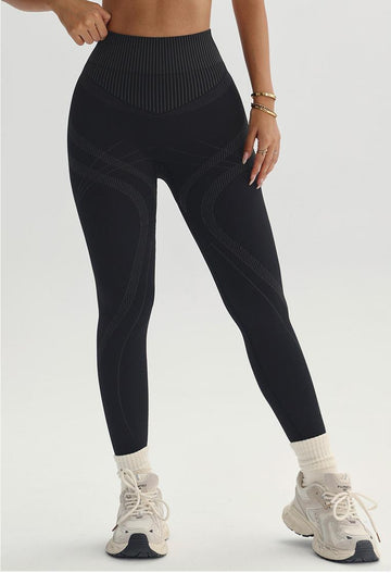 Lila Zen Striped Seamless Quick-Drying Fitted Waist-Slimming Sports Yoga Wear