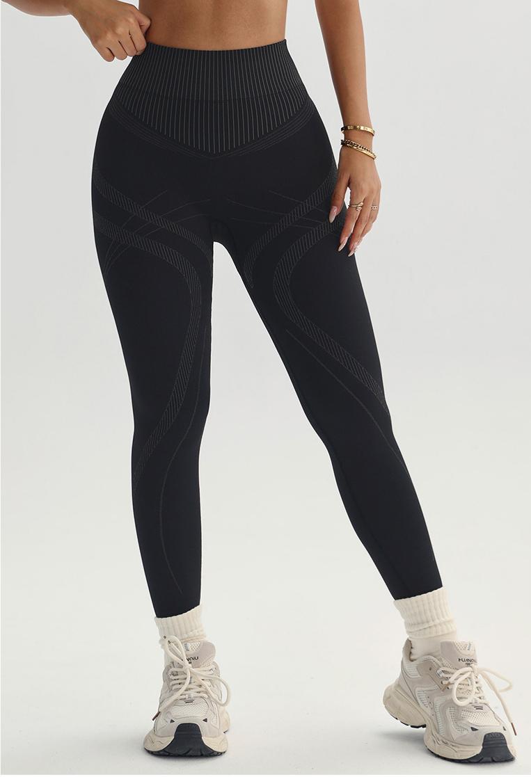Lila Zen Striped Seamless Quick-Drying Fitted Waist-Slimming Sports Yoga Wear