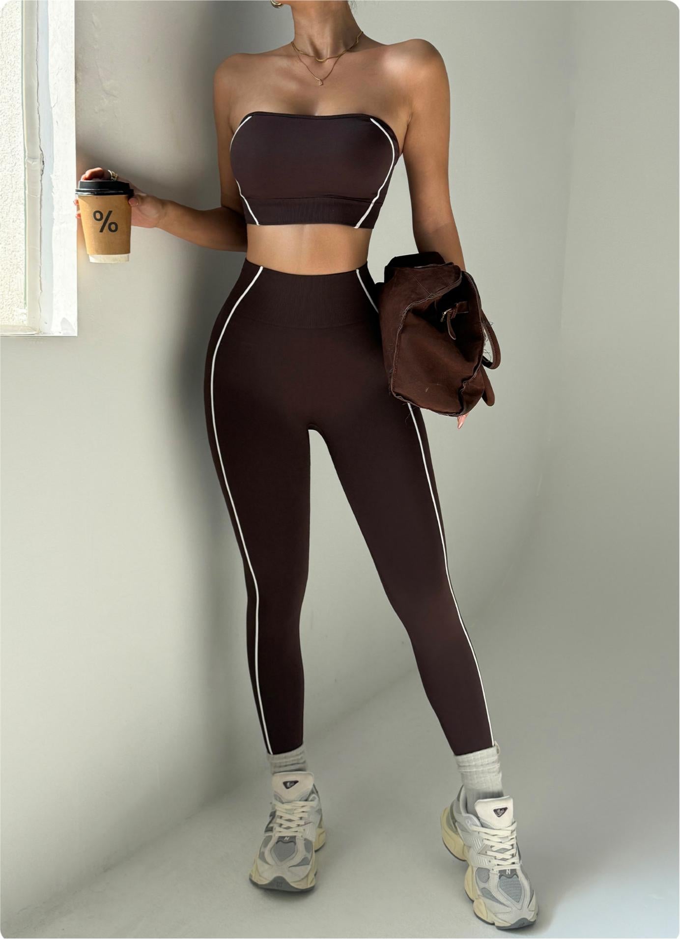 Lila Zen Color Block Strapless High-Waisted Shaping and Lifting Running/Yoga Set